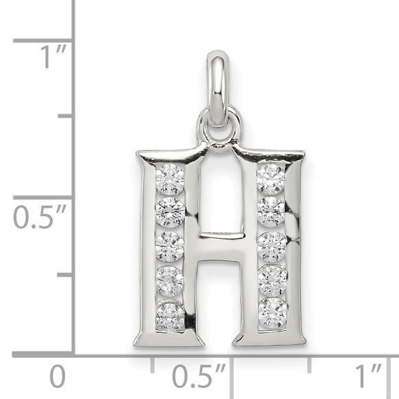 Sterling Silver White CZ Letter H Initial Pendant - Picture 4 of 4